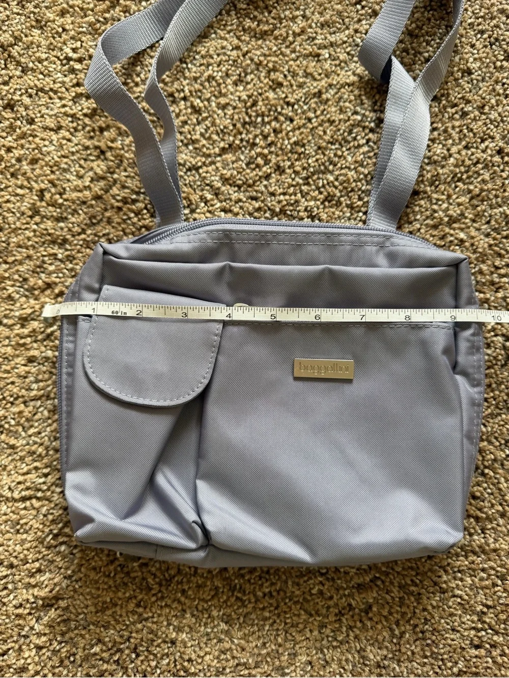 BAGGALLINI Grey Lavender Nylon Multi-Pocket Convertible Crossbody Shoulder Bag